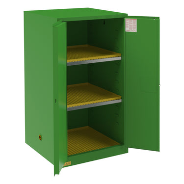 FM Approved, Pesticide Storage Cabinet, 60 Gallon, 2 Doors, Manual Close, 2 Shelves, 3 Plastic Trays, Green